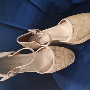 Coach Beige Espadrille Wedge Sandals